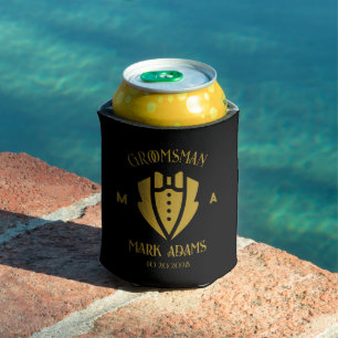 Elegant Groomsmen Gift Tuxedo Custom Monogram Can Cooler