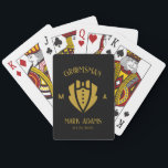 Elegant Groomsmen Gift Tuxedo Custom Monogram Playing Cards<br><div class="desc">Celebrate your special day with this exquisite modern era-inspired Playing Card Groomsmen Gifts, the perfect blend of classic elegance and contemporary flair. These meticulously designed playing cards are more than just a deck; they are a customised, personalised gift that adds a touch of sophistication to weddings, bachelor parties, engagement parties,...</div>