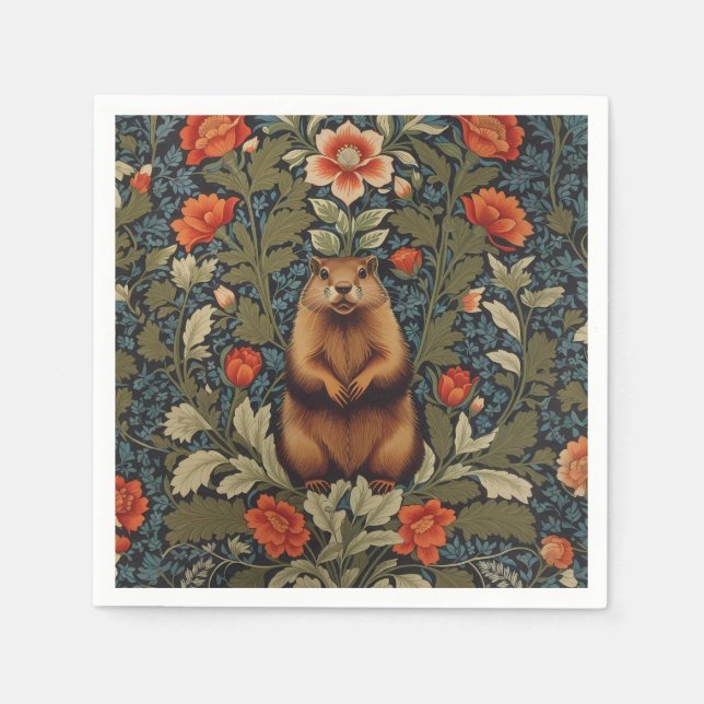 Elegant Groundhog William Morris Inspired Napkin (Front)