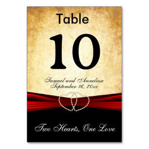 Elegant Grunge Style with Red Satin Ribbon Table Number