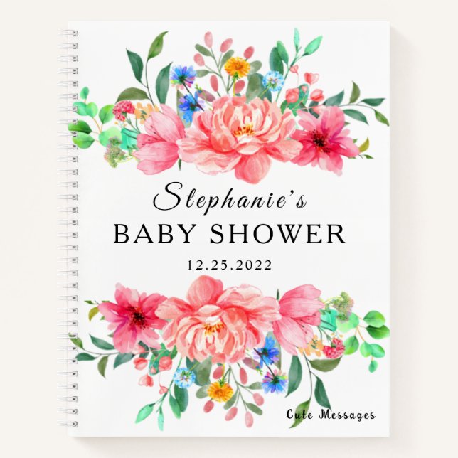 Elegant Guest Book Baby Shower Pink Rose Flower (Front)