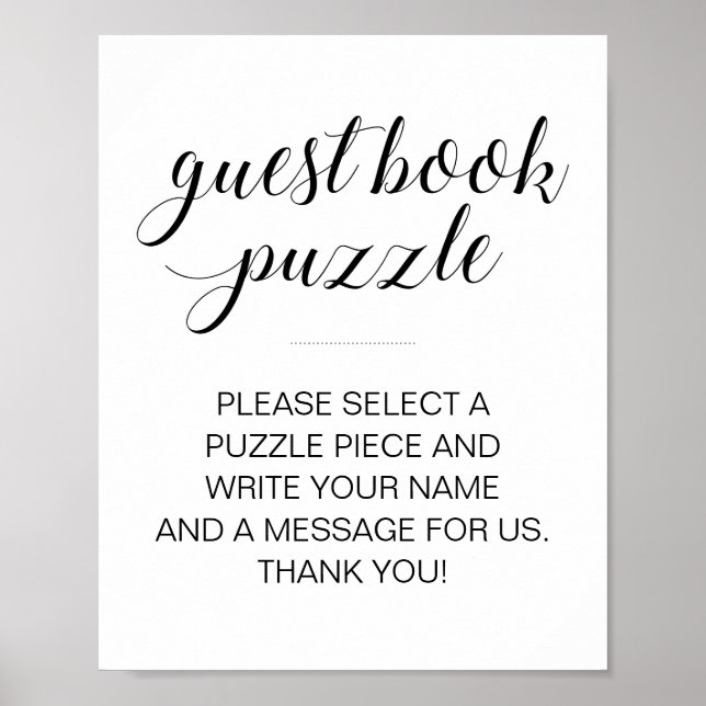 Elegant Guest Book Puzzle Wedding Sign (Front)