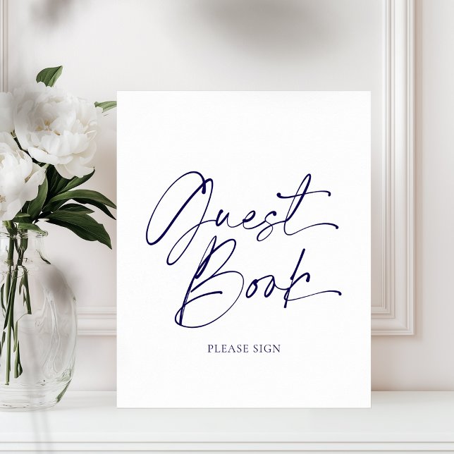 Elegant Guest Book Sign in Navy Blue Calligraphy (Creator Uploaded)