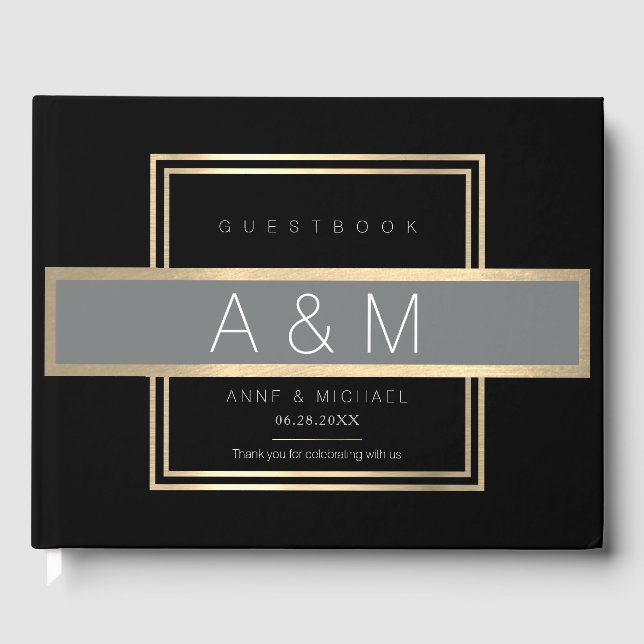 elegant guest messages black guest book (Front)