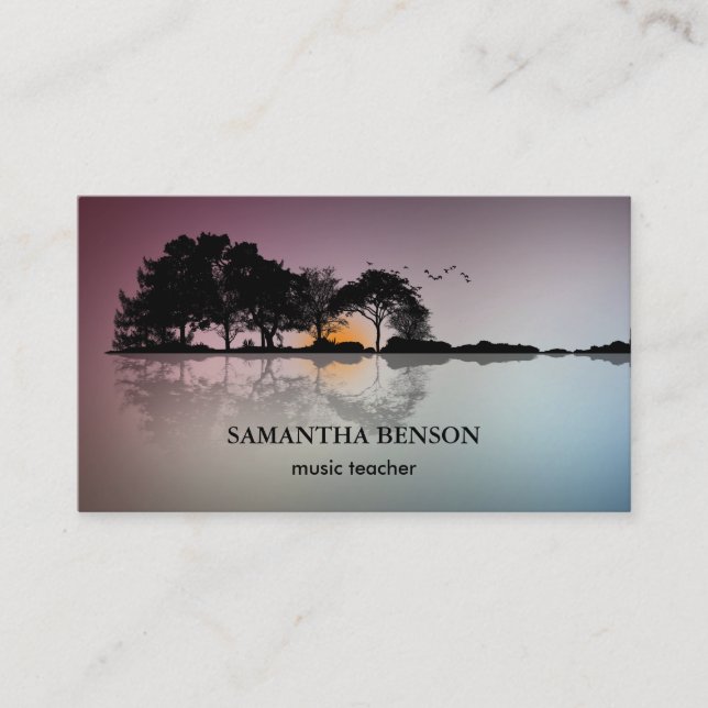 Elegant Guitar Lake Shadow Landscape Music Love  Business Card (Front)