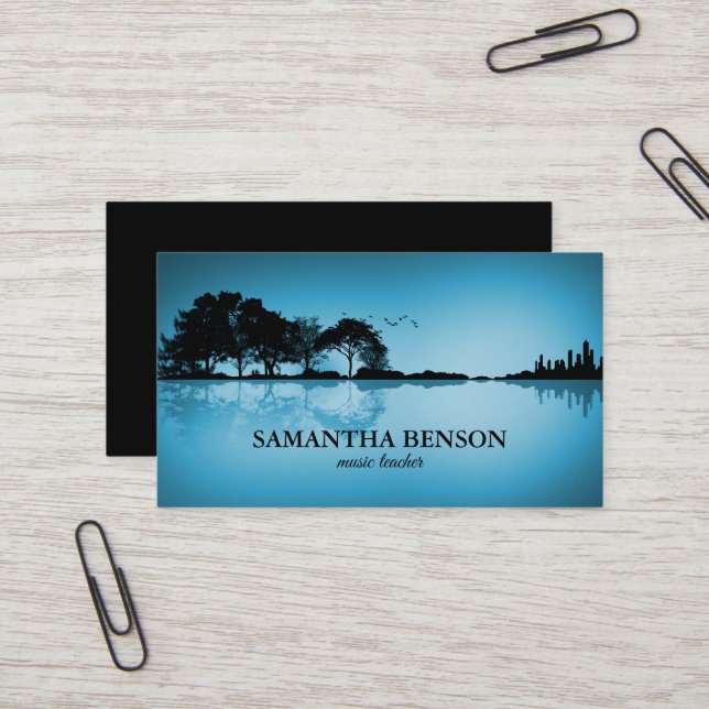 Elegant Guitar Lake Shadow Landscape Music Love  Business Card (Front/Back In Situ)