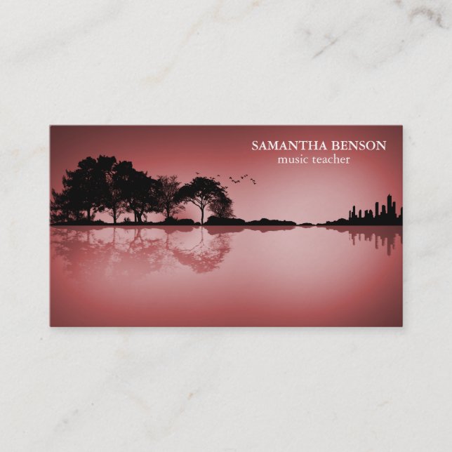 Elegant Guitar Lake Shadow Landscape Music Love  Business Card (Front)