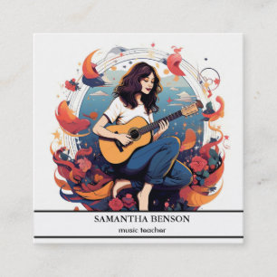Elegant Guitar Music Love  Square Business Card