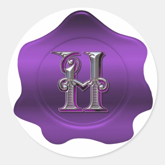 Elegant H Monogram Purple Wax Seal Look Sticker (Front)