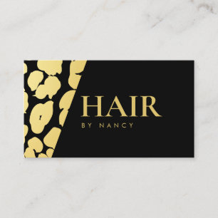 Elegant hair Salon Black and Gold Leopard Print Business Card