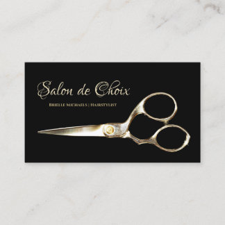Elegant Hair Salon Gold Hair Stylist Scissors Business Card