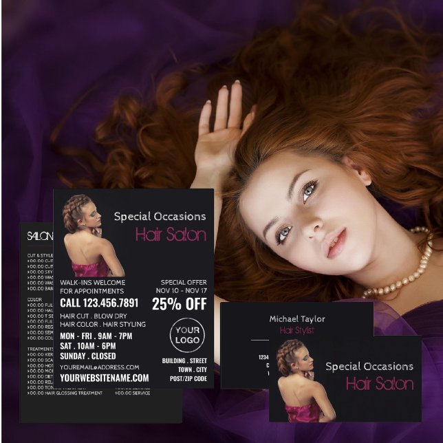 Elegant Hair Style, Hair Stylist, Hair Salon Business Card (Creator Uploaded)