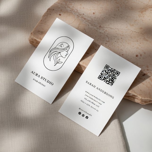 Elegant Hair Stylist Business Card with QR Code  (Creator Uploaded)