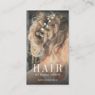Elegant Hair Stylist Cascading Hair Photo Business Card
