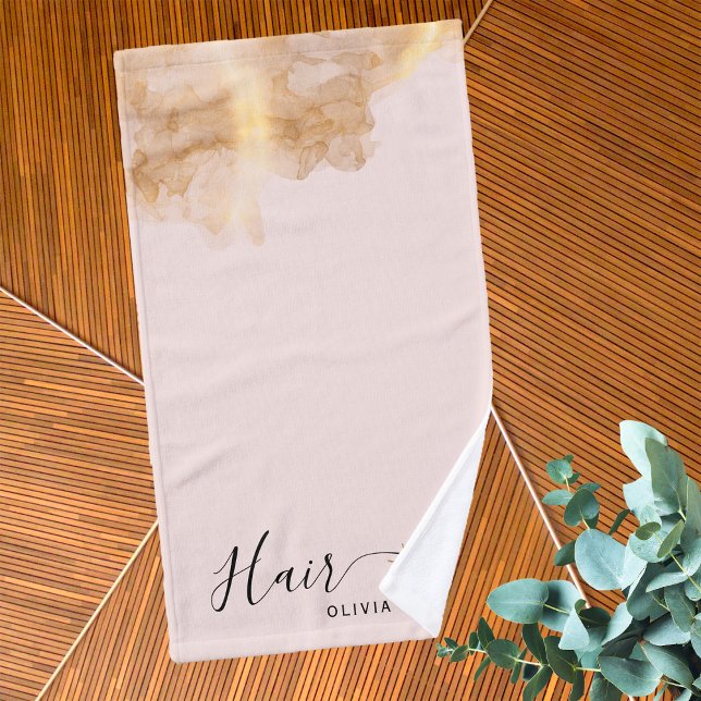 Elegant Hairdresser Gold Scissors Hairstylist Pink Hand Towel (Creator Uploaded)