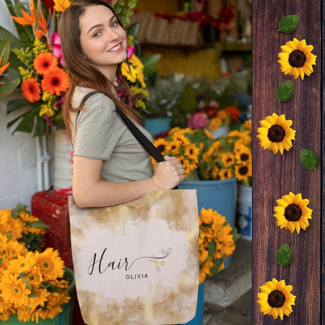 Elegant Hairdresser Gold Scissors Hairstylist Pink Tote Bag (Creator Uploaded)