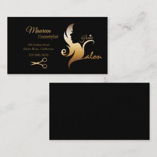 Elegant Hairstylist Black/Gold Hair Silhouette  Business Card