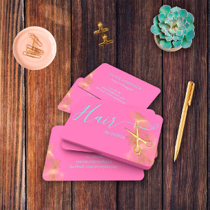 Elegant Hairstylist Gold Scissors Blue Hot Pink Business Card