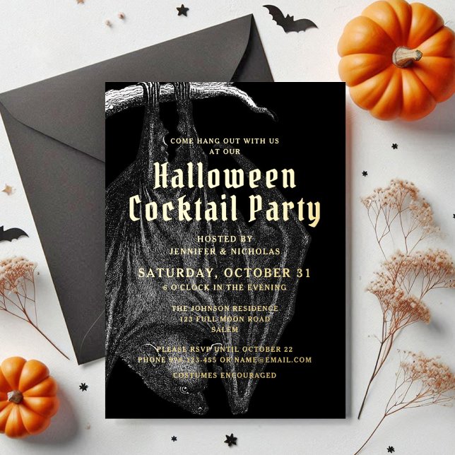 Elegant Halloween Gold Foil Cocktail Party  (Elegant Halloween Gold Foil Cocktail Party Foil Invitation)