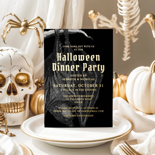 Elegant Halloween Gold Foil Dinner Party (Elegant Halloween Gold Foil Dinner Party Foil Invitation)