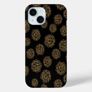 Elegant Halloween Golden Yellow Flowers on Black iPhone 15 Case