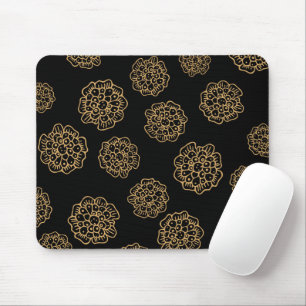 Elegant Halloween Golden Yellow Flowers on Black Mouse Pad