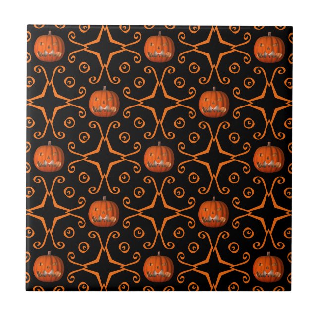 Elegant Halloween jack o lantern kaleidoscope Tile (Front)