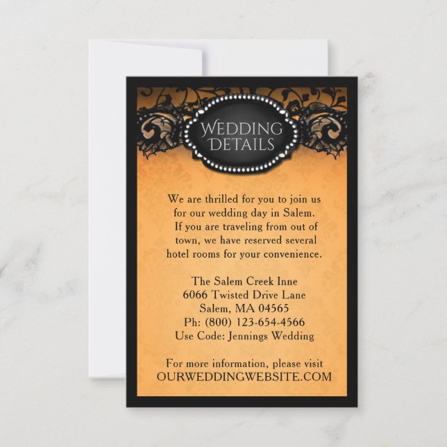 Elegant Halloween Orange & Black Wedding Details Invitation (Front)