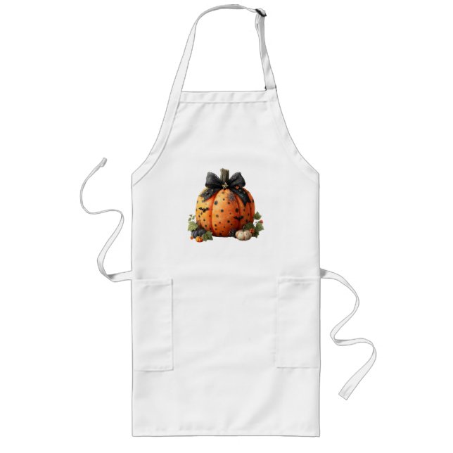 Elegant Halloween Pumpkin with Black Bow Long Apron (Front)
