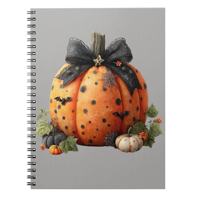 Elegant Halloween Pumpkin with Black Bow Notebook (Front)