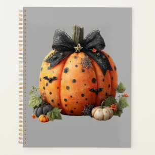 Elegant Halloween Pumpkin with Black Bow Planner