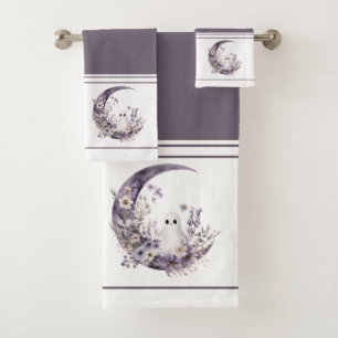 Elegant Halloween Purple Floral Ghost Towel Set