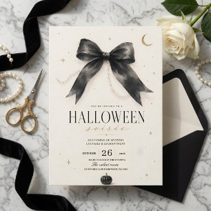 Elegant Halloween Soirée   Luxury Black Holiday Card