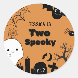 Elegant Halloween two spooky second Birthday party Classic Round Sticker