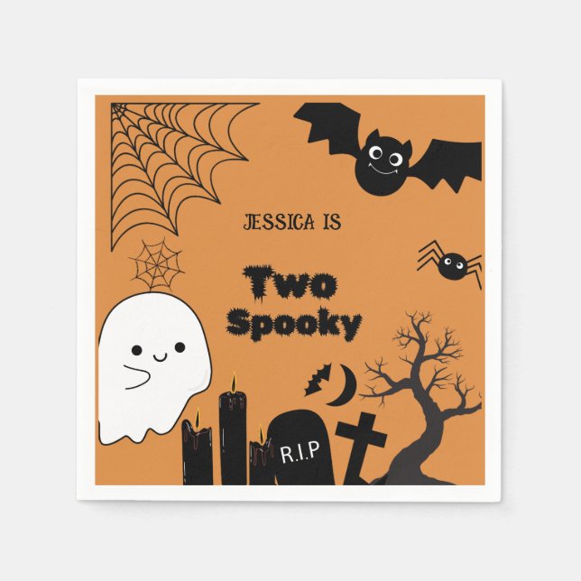 Elegant Halloween two spooky second Birthday party Napkin (Front)