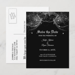 Elegant halloween wedding save the date postcard