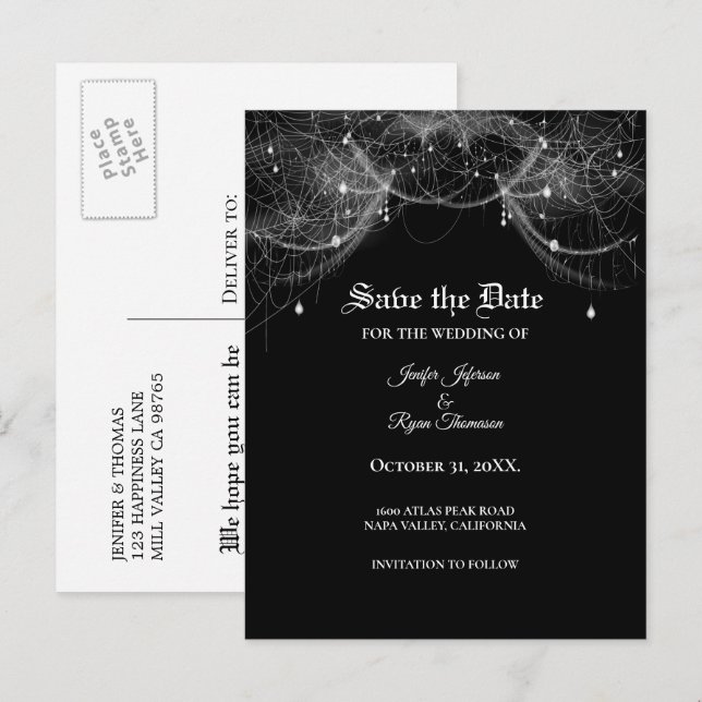 Elegant halloween wedding save the date postcard (Front/Back)