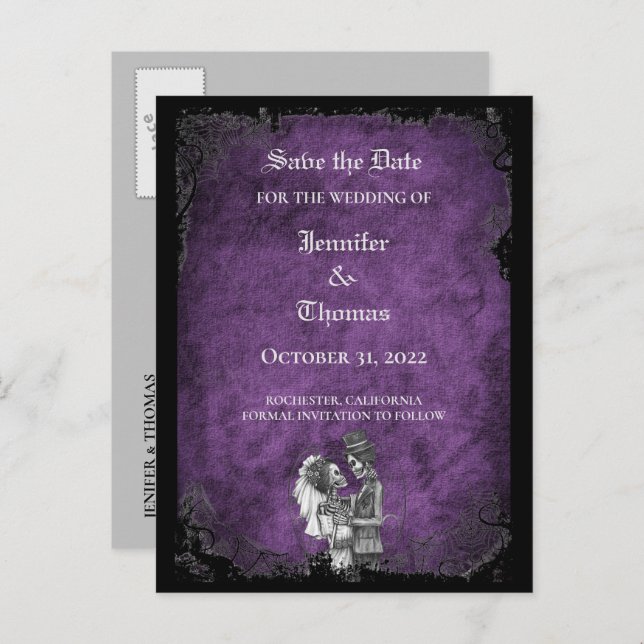 Elegant halloween wedding save the date postcard (Front/Back)