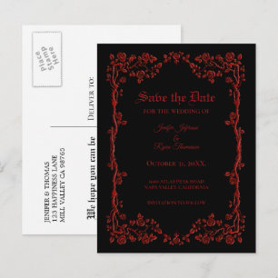 Elegant halloween wedding save the date postcard