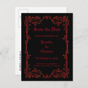 Elegant halloween wedding save the date postcard