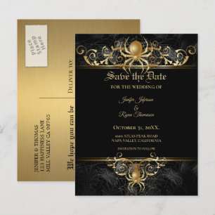 Elegant halloween wedding save the date postcard