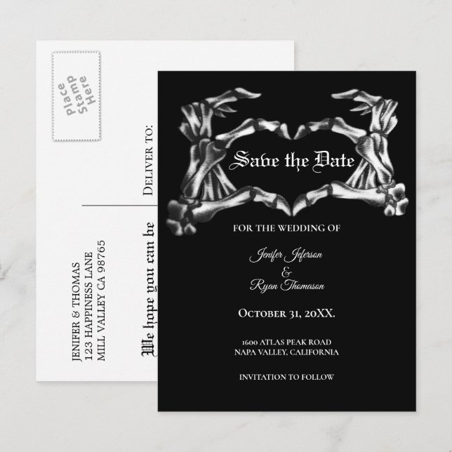 Elegant halloween wedding save the date postcard (Front/Back)