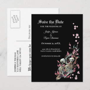 Elegant halloween wedding save the date postcard