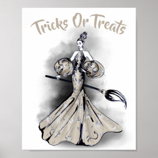 Elegant Halloween Witch Fashion Illustration Poster