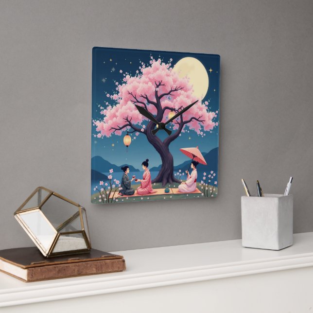 Elegant Hanami Cherry Blossom Wall Clock (Office)