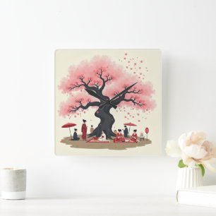 Elegant Hanami Cherry Blossom Wall Clock