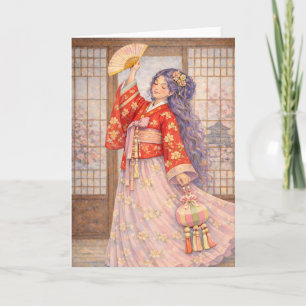 Elegant Hanbok with Fan Card