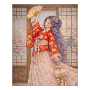 Elegant Hanbok with Fan Poster