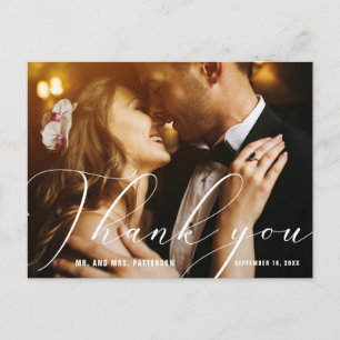 Elegant Hand Calligraphy Photos Wedding Thank You Postcard