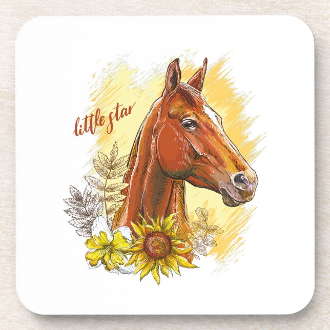 Elegant hand drawing horse with plants and flowers coaster (Front)